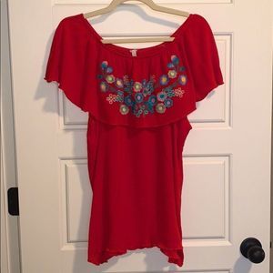 Red off-the-shoulder top